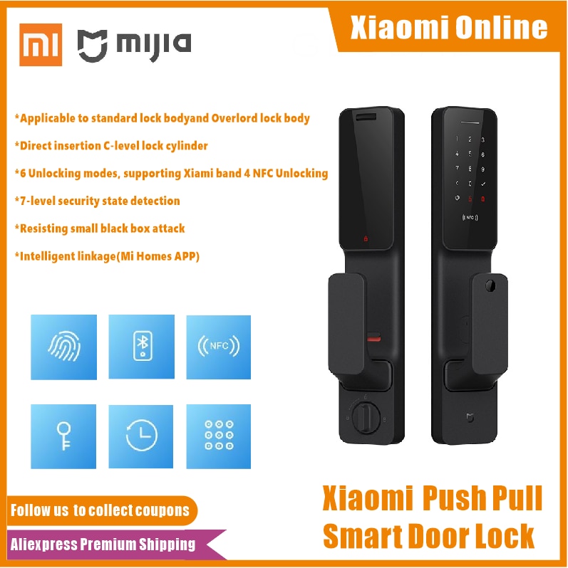 Xiaomi Mijia Push Pull Smart Door Lock Fingerprint Passpord Bluetooth NFC Unlock APP Control Intelligent Linkage Ai Smart Home