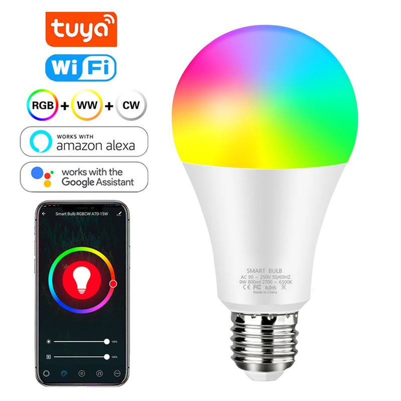 Tuya Smart Light Lamp Wifi Bulb 12W 15W  Color Changing RGB LED Bulb e27 110V 220V APP Remote Compatible  Alexa Google Home
