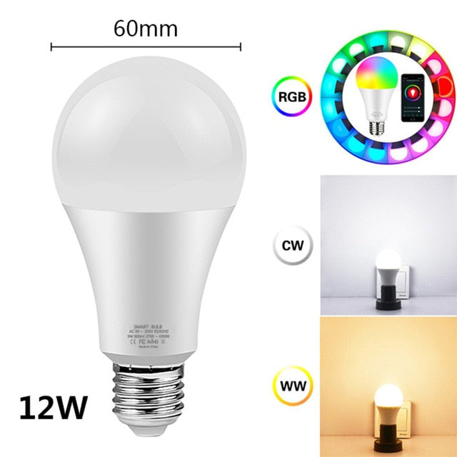 Tuya Smart Light Lamp Wifi Bulb 12W 15W  Color Changing RGB LED Bulb e27 110V 220V APP Remote Compatible  Alexa Google Home